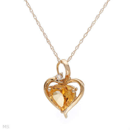 ****R3500**** YELLOW GOLD HEART NECKLACE & PENDANT WITH 1.13 ctw PRECIOUS STONES